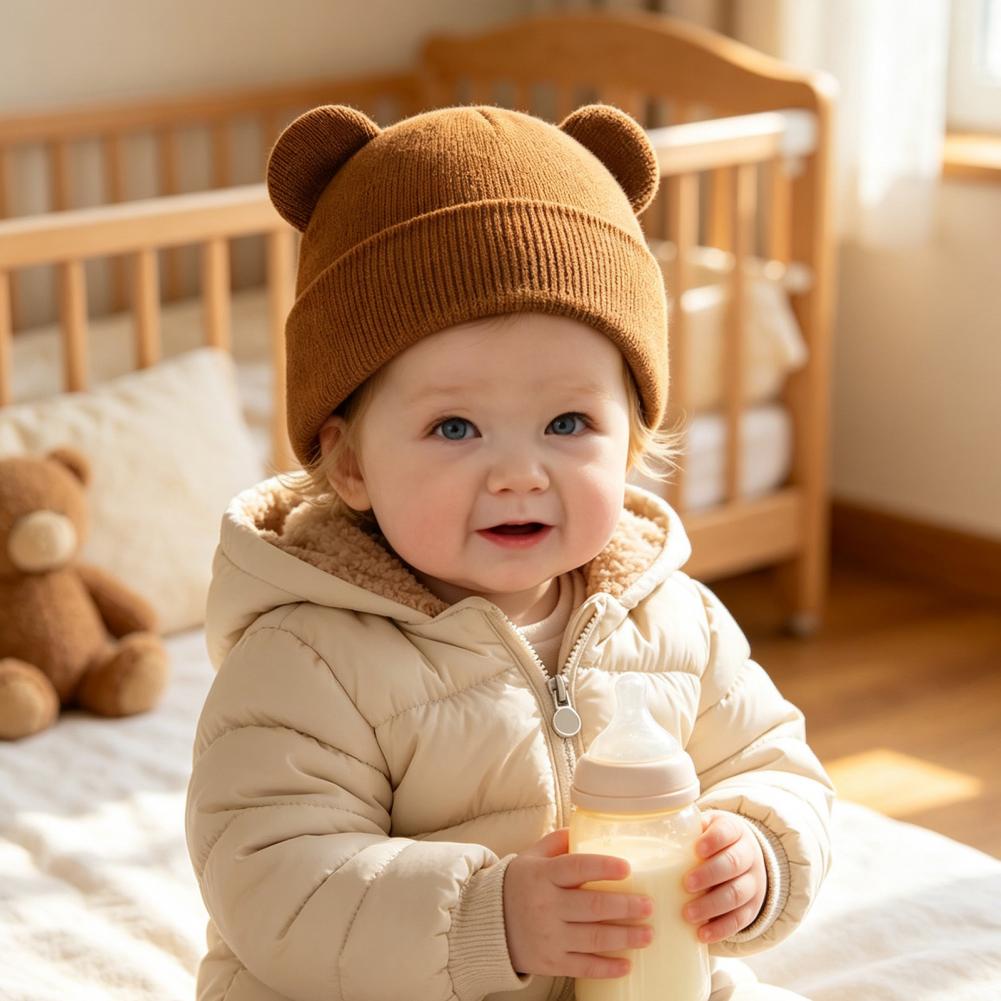 Infant Beanie Hat With Ears - หมวกไหมพรมสำหรับเด็กทารกในฤดูหนาว, หมวกไหมพรมน่ารักลายหูหมี นุ่มสบาย อบอุ่น เหมาะสำหรับเด็กแรกเกิด ทารก