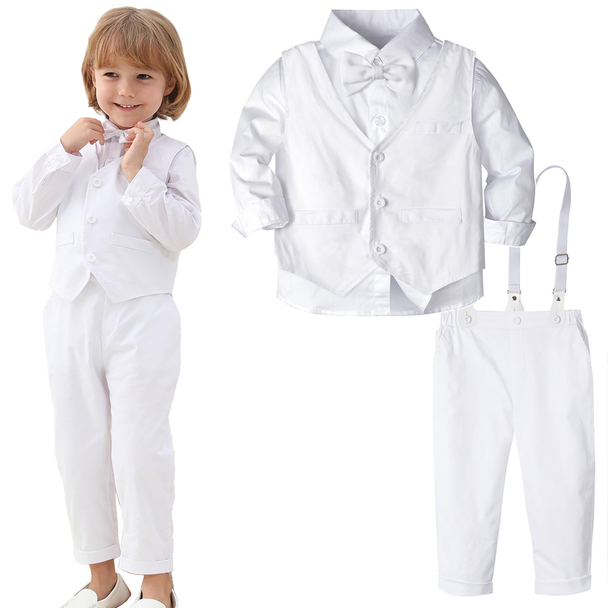 Baby Boy Suit Set Baptism - ชุดพิธีศีลจุ่มสำหรับเด็กทารกชายชุด3ชิ้นเสื้อกั๊กสีขาว18เดือนถึง6ปี