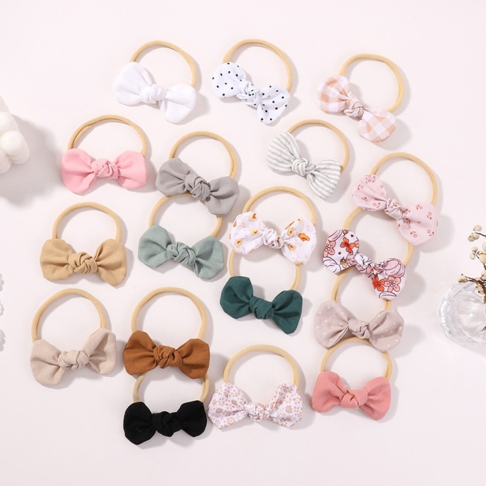 Baby Gear - ที่คาดผมเด็กแบบโบว์พิมพ์ลายสีสุ่ม 10 ชิ้น ที่คาดผมสีพื้น ผ้าไนลอนนุ่ม ยืดหยุ่น
