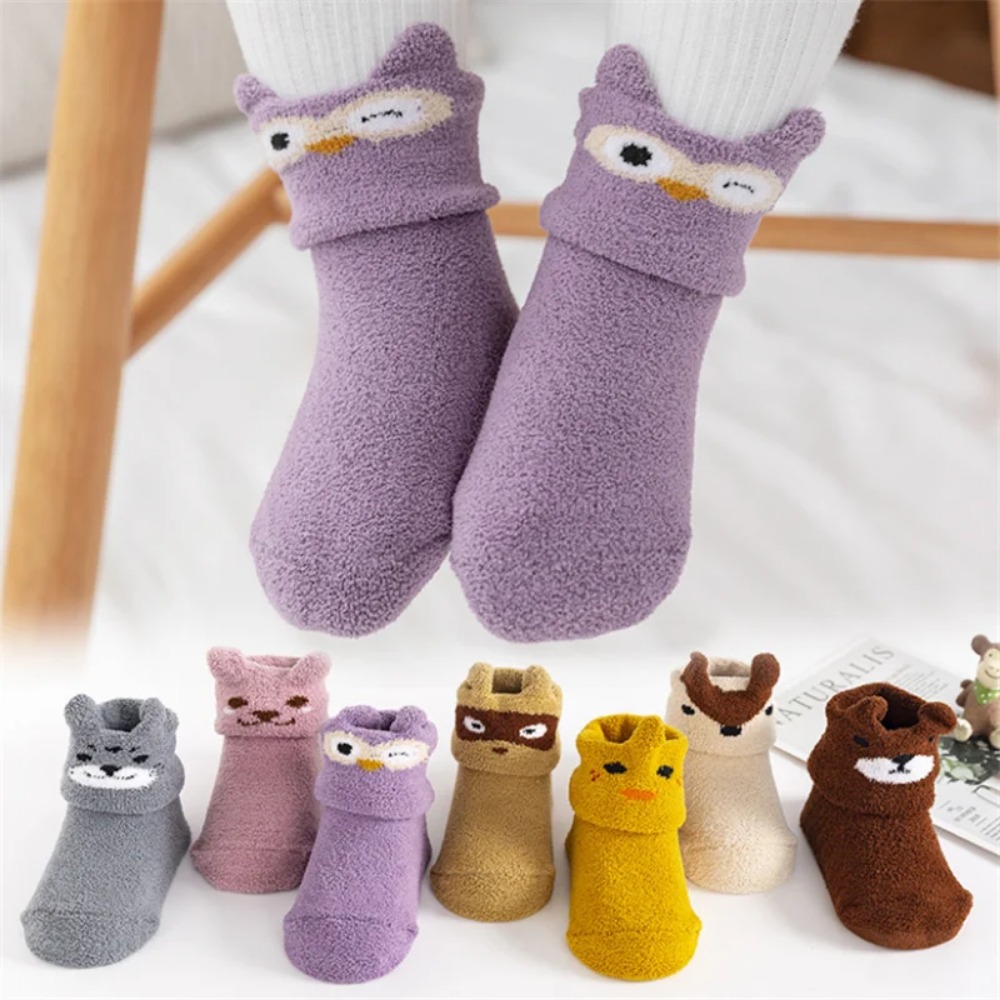 Unisex Baby Socks Non Slip - ถุงเท้าเด็กกันลื่นสีเทา 1 คู่ ทำจากซิลิโคนเนื้อนุ่ม ถุงเท้าเด็กอ่อนลายการ์ตูน ถุงเท้าเด็กหัดเดิน