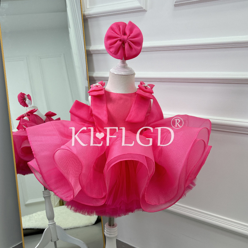 Toddler Girl Tulle Party Dress - ชุดเดรสเด็กหญิงวัยหัดเดิน KLFLGD สำหรับงานประกวด พร้อมโบว์ใหญ่ ลายหัวใจ ผ้าทูลล์