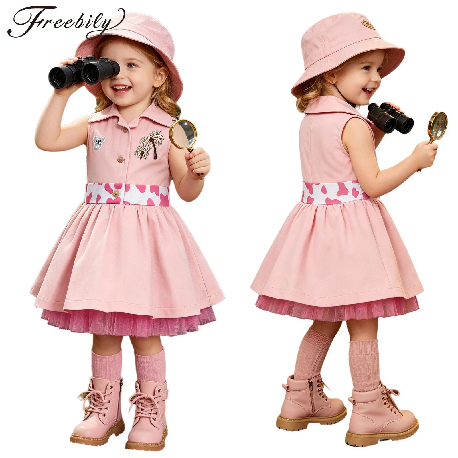 Toddler Girl Tulle Party Dress - ชุดเด็กหญิงวัยเตาะแตะ ชุดพนักงานดูแลสวนสัตว์ แขนกุด น่ารัก ปักลายสัตว์ ชุดเดรสผ้าทูล