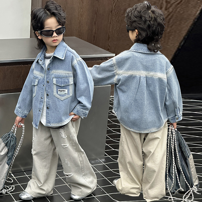 Baby Clothes - ฤดูใบไม้ผลิฤดูใบไม้ร่วงแฟชั่นเด็กทารก DENIM แจ็คเก็ตกระเป๋าด้านหน้าเด็กทารกสบายๆกางเกงยีนส์ชุดเด็ก Cool Streetwear เสื้อผ้า