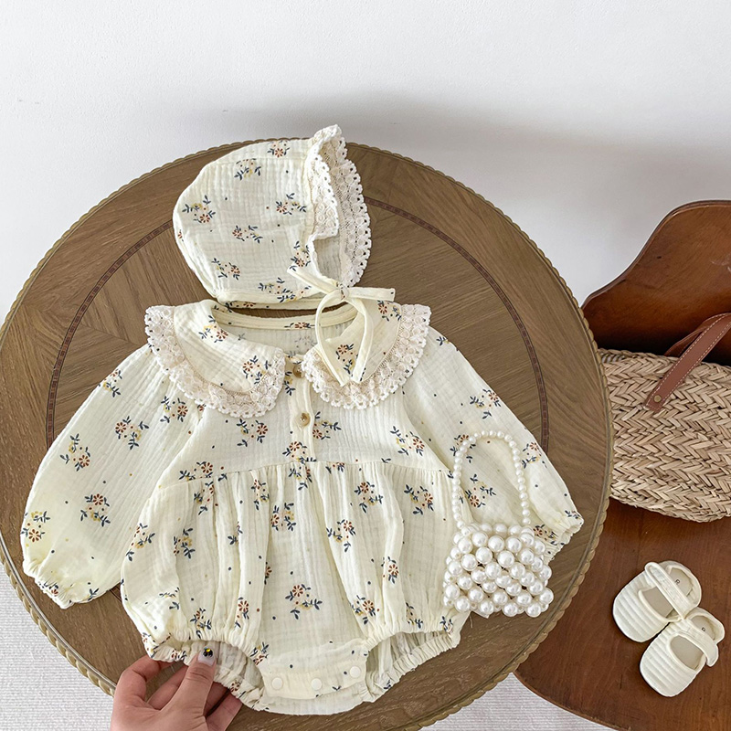 Newborn Baby Girl Romper Floral - 2025 ฤดูใบไม้ผลิทารกแรกเกิดเด็กทารกหญิงRomper + หมวก 2PCSดอกไม้Rompersเด็กแฟชั่นเสื้อผ้าเด็กทารกแรกเกิดJumpsuit