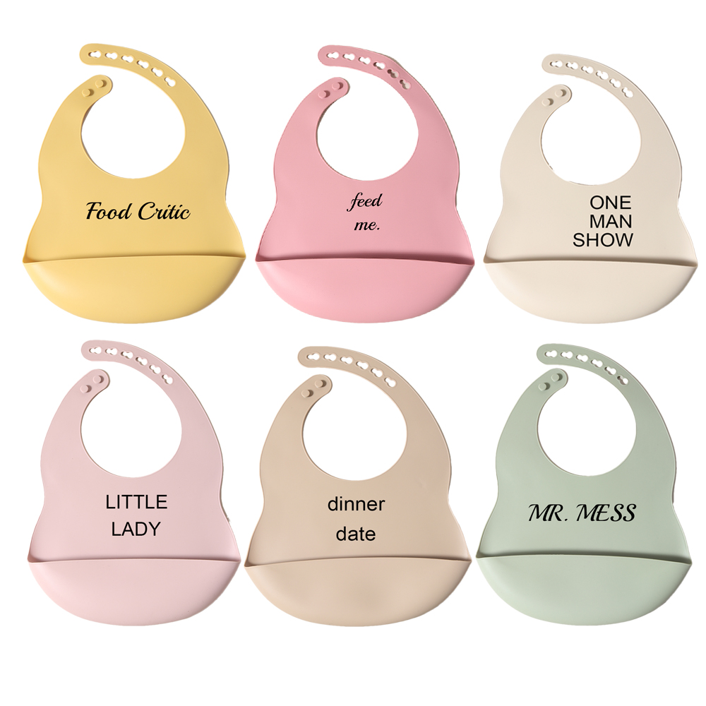 Waterproof Baby Bibs Silicone - ผ้ากันเปื้อนซิลิโคนข้อความกันน้ําสําหรับเด็กผู้หญิงเด็ก BPA ฟรีเด็กวัยหัดเดินกิน Soft Essentials ของขวัญเด็ก