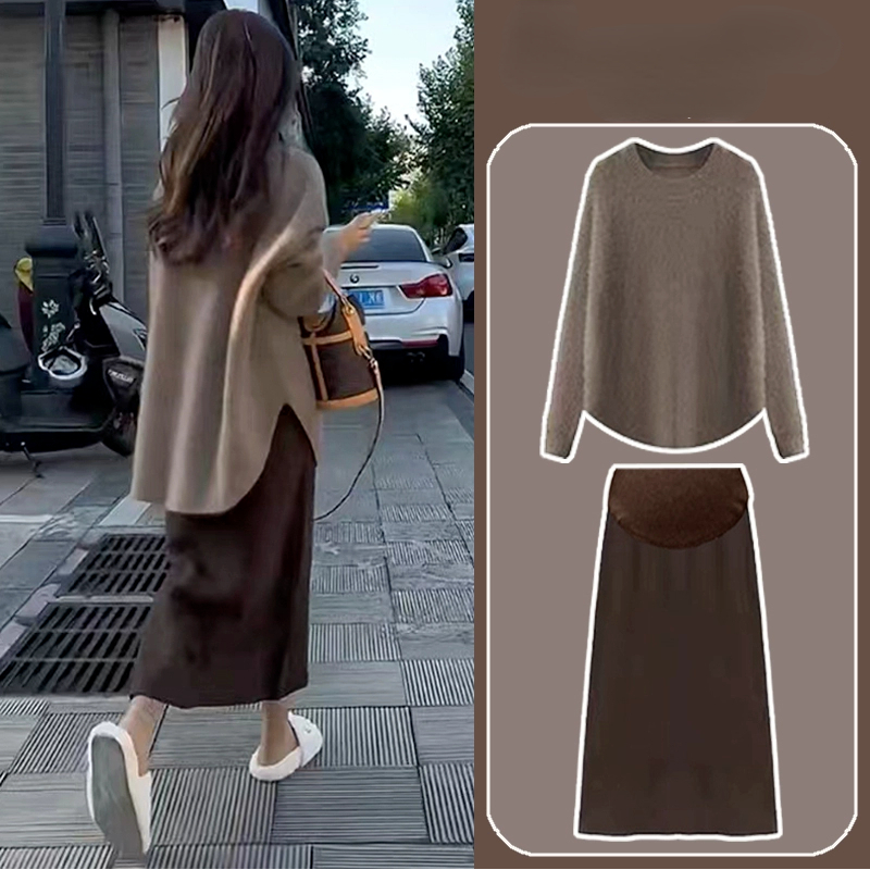 Maternity Wear - ชุดกระโปรง2ชิ้นสำหรับคุณแม่, ชุดกระโปรงครึ่งตัวสำหรับฤดูใบไม้ร่วงและเสื้อสเวตเตอร์แขนยาว
