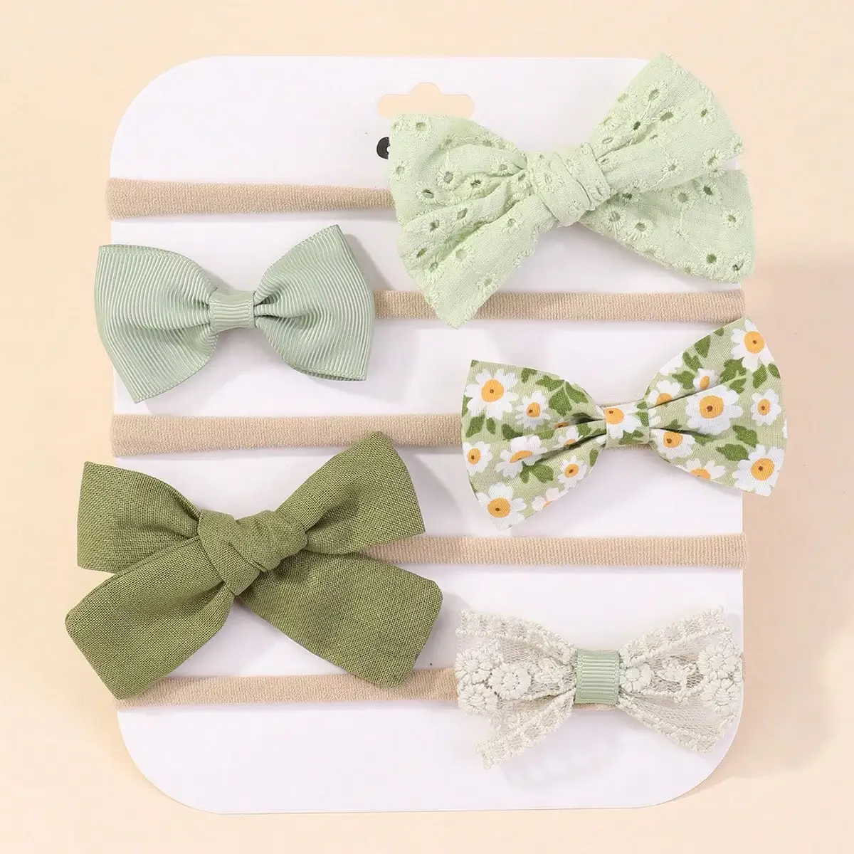 Baby Gear - 5 ชิ้น/เซ็ตเด็กแถบคาดศีรษะยืดหยุ่นทารกแรกเกิดดอกไม้ลูกไม้ Bowknot ไนลอนสําหรับสาวทารกเด็กวัยหัดเดินผมนุ่มอุปกรณ์เสริมของขวัญ