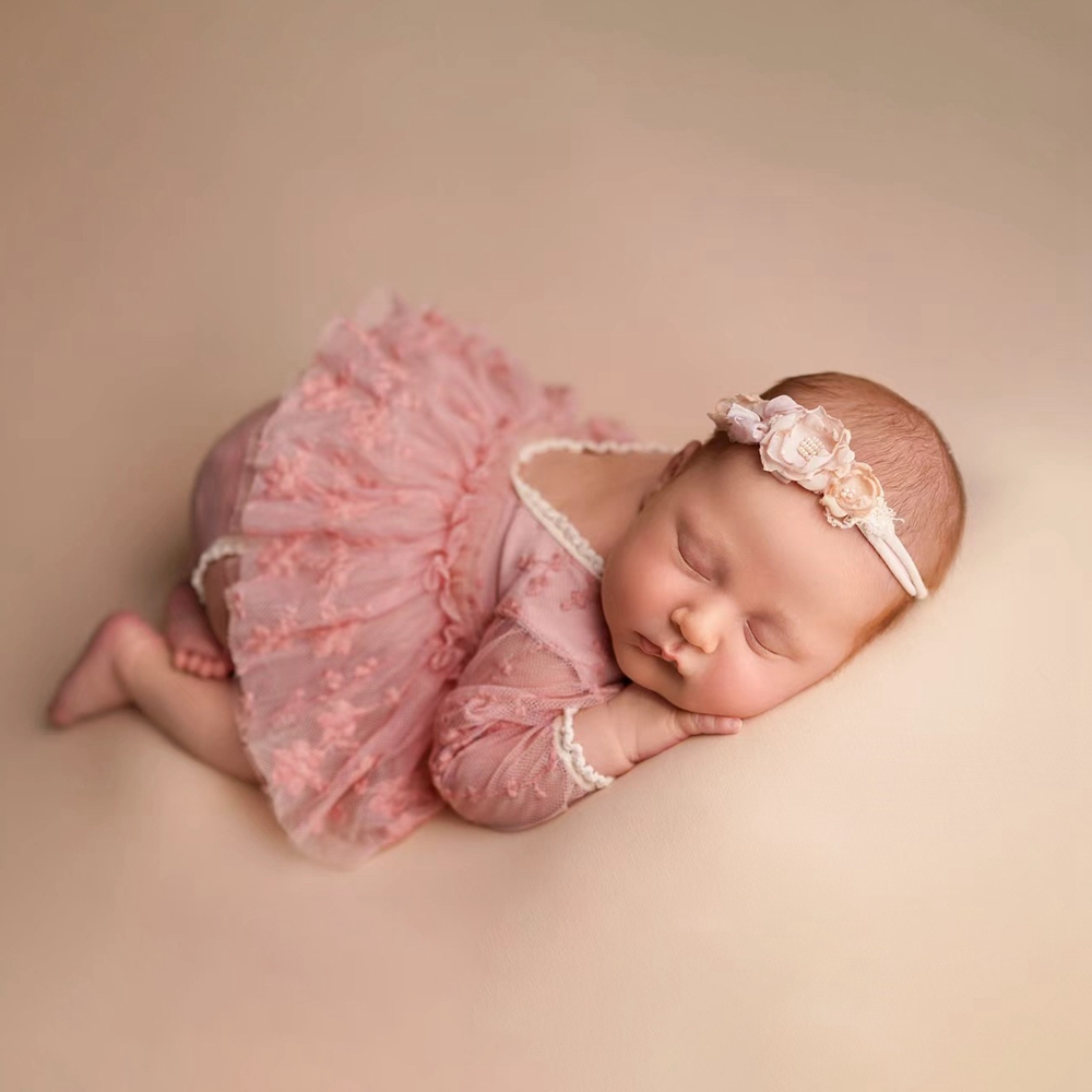 Newborn Baby Girl Romper Floral - ชุดเดรสเด็กผู้หญิงสีชมพูลูกไม้ลายดอกไม้ปักแขนยาวชุดรอมเปอร์ทารกแรกเกิดชุดถ่ายภาพถ่ายภาพ