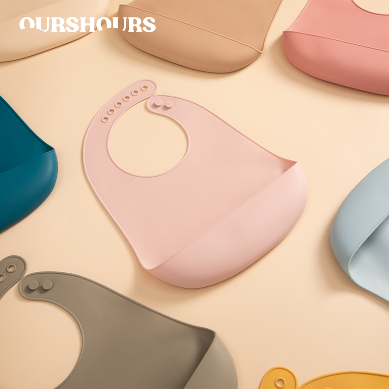Waterproof Baby Bibs Silicone - ผ้ากันเปื้อนซิลิโคนเนื้อนิ่มสำหรับเด็กทารกกันน้ำได้ผ้าพันคอให้อาหารแบบปรับได้สีทึบ