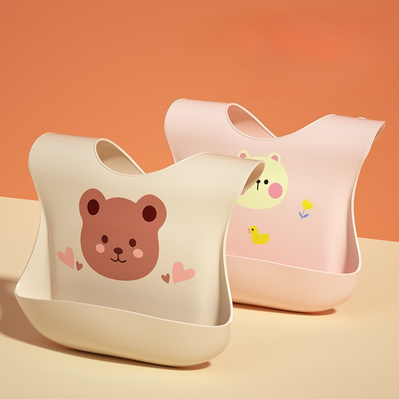 Waterproof Baby Bibs Silicone - ผ้ากันเปื้อนเด็กกันน้ำ ผ้าซิลิโคนนุ่ม ลายการ์ตูนหมีน่ารัก ผ้าเช็ดน้ำลาย ผ้ากันเปื้อนปรับได้ ผ้ากันเปื้อนสำหรับป้อนอาหารเด็ก