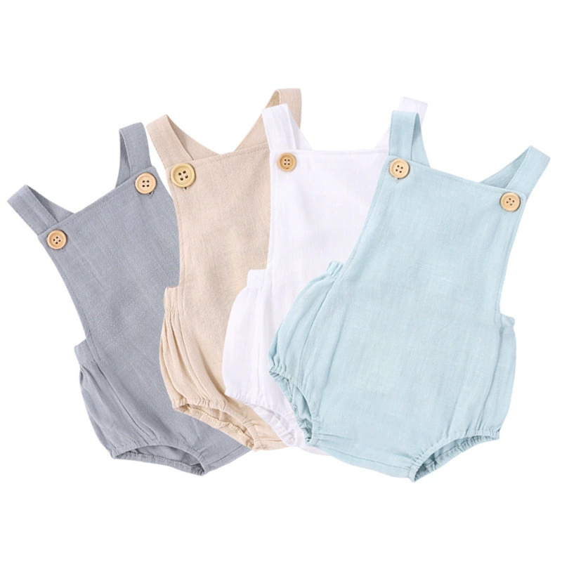 Baby Summer Linen Sleeveless Jumpsuit - ชุดรอมเปอร์เด็กทารกแรกเกิดฤดูร้อนปี 2025 สำหรับเด็กผู้ชายและเด็กผู้หญิง ชุดจั๊มสูทผ้าฝ้ายลินินแขนกุดสำหรับเด็กทารก
