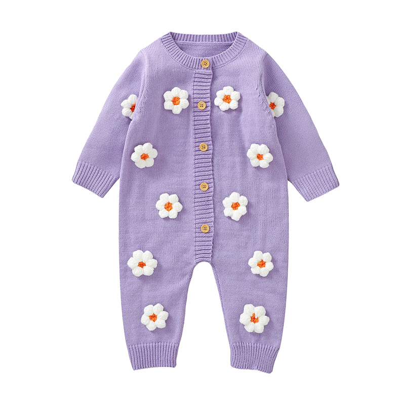 Newborn Baby Girl Romper Floral - ชุดหมีแขนยาวเด็กผู้หญิงสำหรับเด็กทารก Sablon Bunga หวานแหวอะคริลิคถักแบบสวมหัวบอดี้สูทชิ้นเดียวสำหรับเด็กแรกเกิด