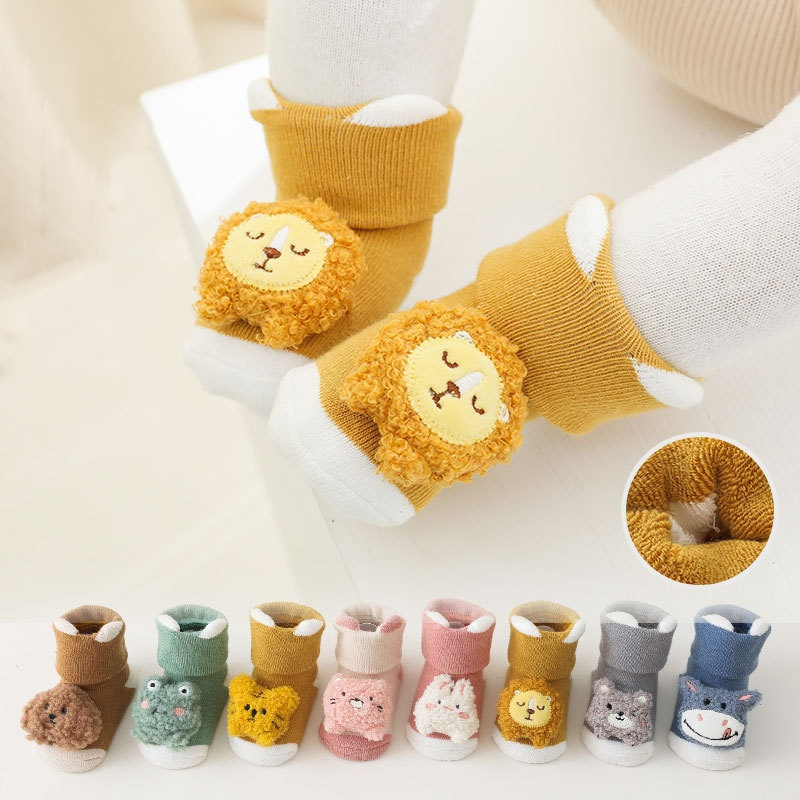 Unisex Baby Socks Non Slip - 0-3Years ทารกแรกเกิดเด็กทารกถุงเท้าน่ารักการ์ตูนสัตว์ถุงเท้าลื่นเด็กวัยหัดเดินถุงเท้าฤดูหนาว Thicken WARM ถุงเท้าสําหรับทารก