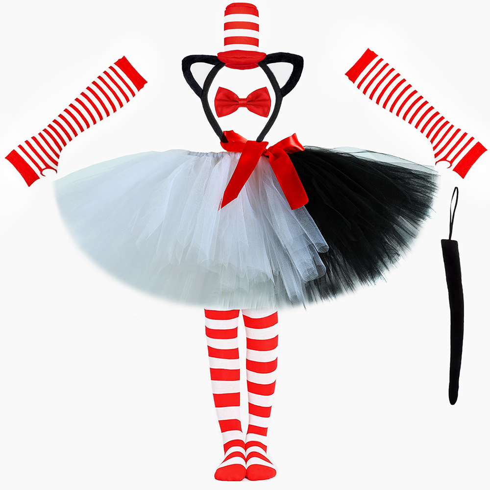 Toddler Girl Tulle Party Dress - กระโปรงตูตูสีดำขาวสำหรับเด็กผู้หญิง ชุดคอสตูมแมวสำหรับงานฮาโลวีน งานคาร์นิวัล ปาร์ตี้ ชุดแต่งกายเด็กเล็ก กระโปรงตูตูฟูฟ่อง