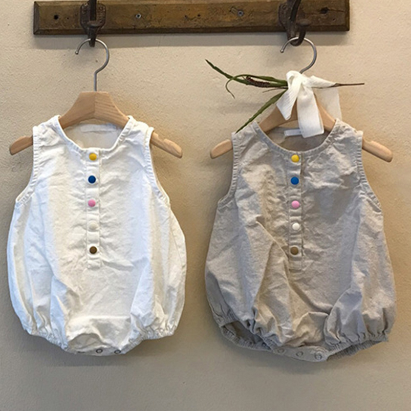 ชุดรอมเปอร์ผ้าลินินสำหรับเด็กผ - Baby Summer Linen Sleeveless Jumpsuit บทวิจารณ์และราคา