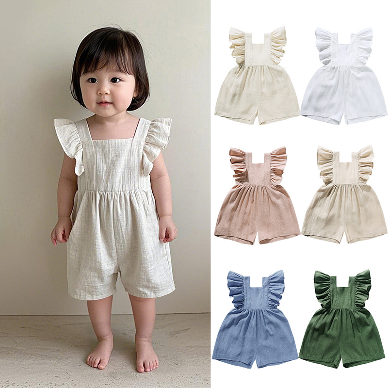 เสื้อผ้าเด็กฤดูร้อน ชุดรอมเปอร - Baby Summer Linen Sleeveless Jumpsuit บทวิจารณ์และราคา