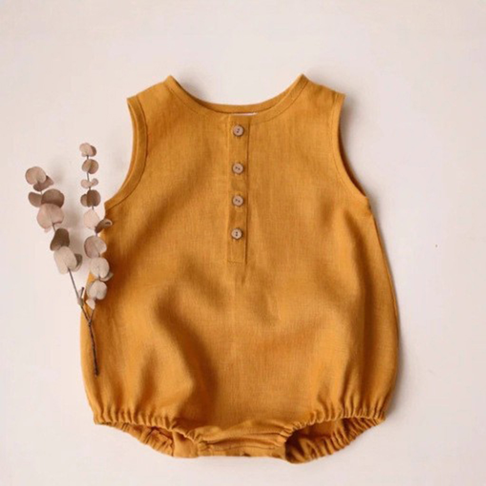 ทารกแรกเกิดเด็กทารกผ้าลินินผ้า - Baby Summer Linen Sleeveless Jumpsuit บทวิจารณ์และราคา